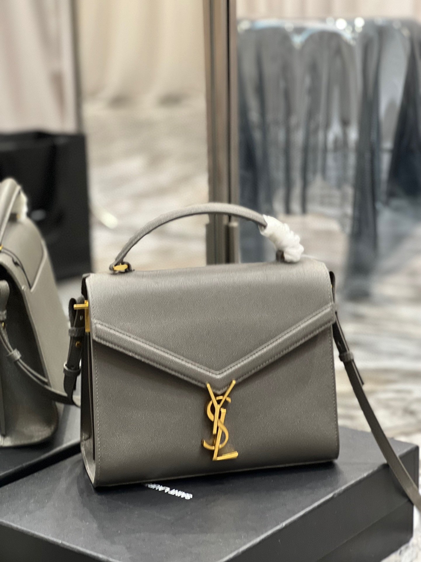 Saint Laurent Large Cassandra Bag In Gray Calfskin