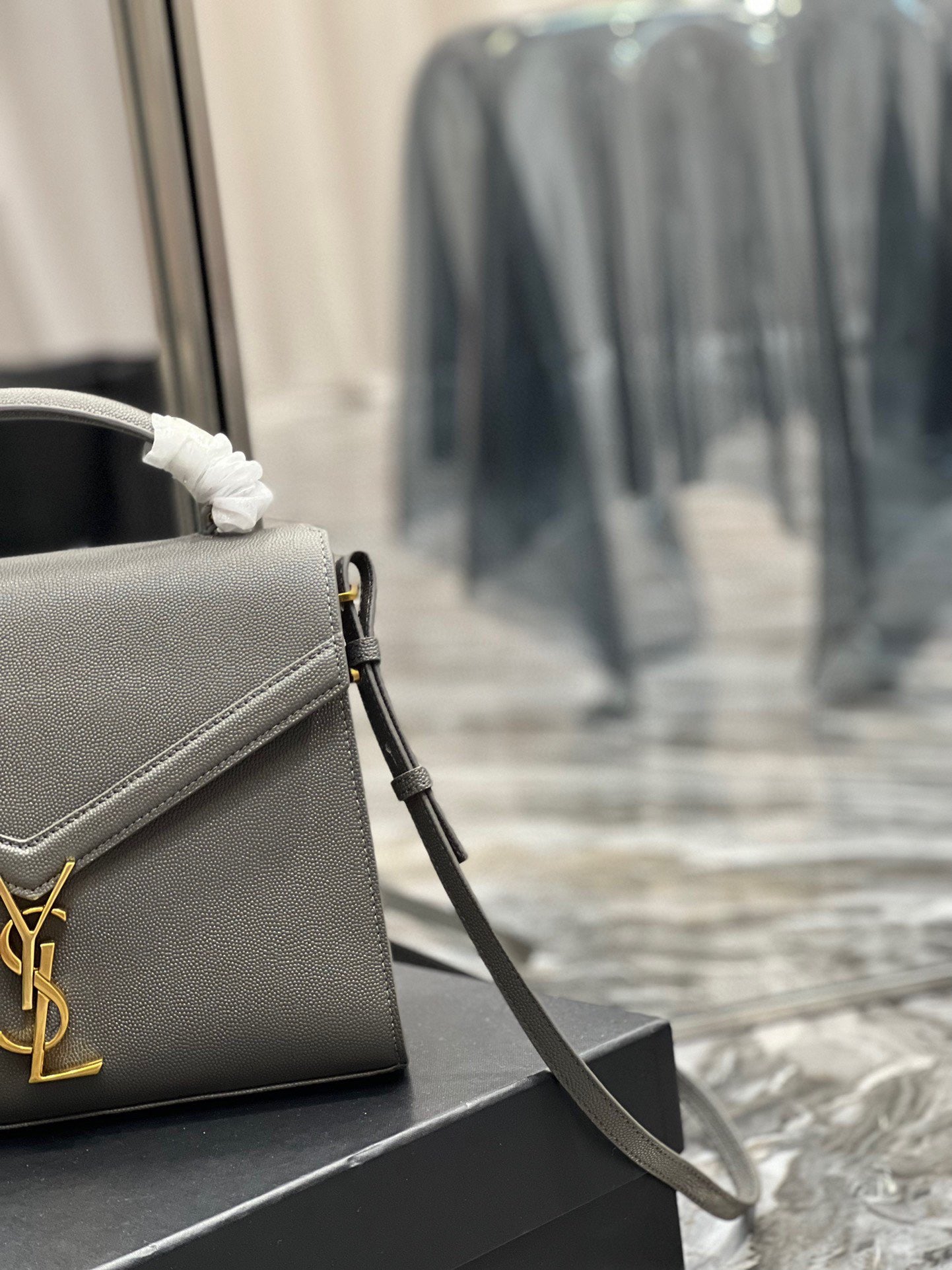 Saint Laurent Large Cassandra Bag In Gray Calfskin