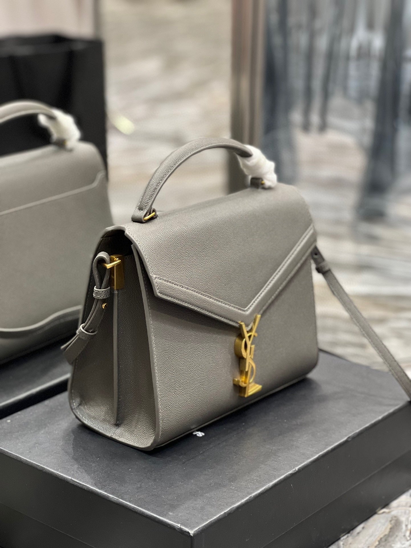 Saint Laurent Large Cassandra Bag In Gray Calfskin