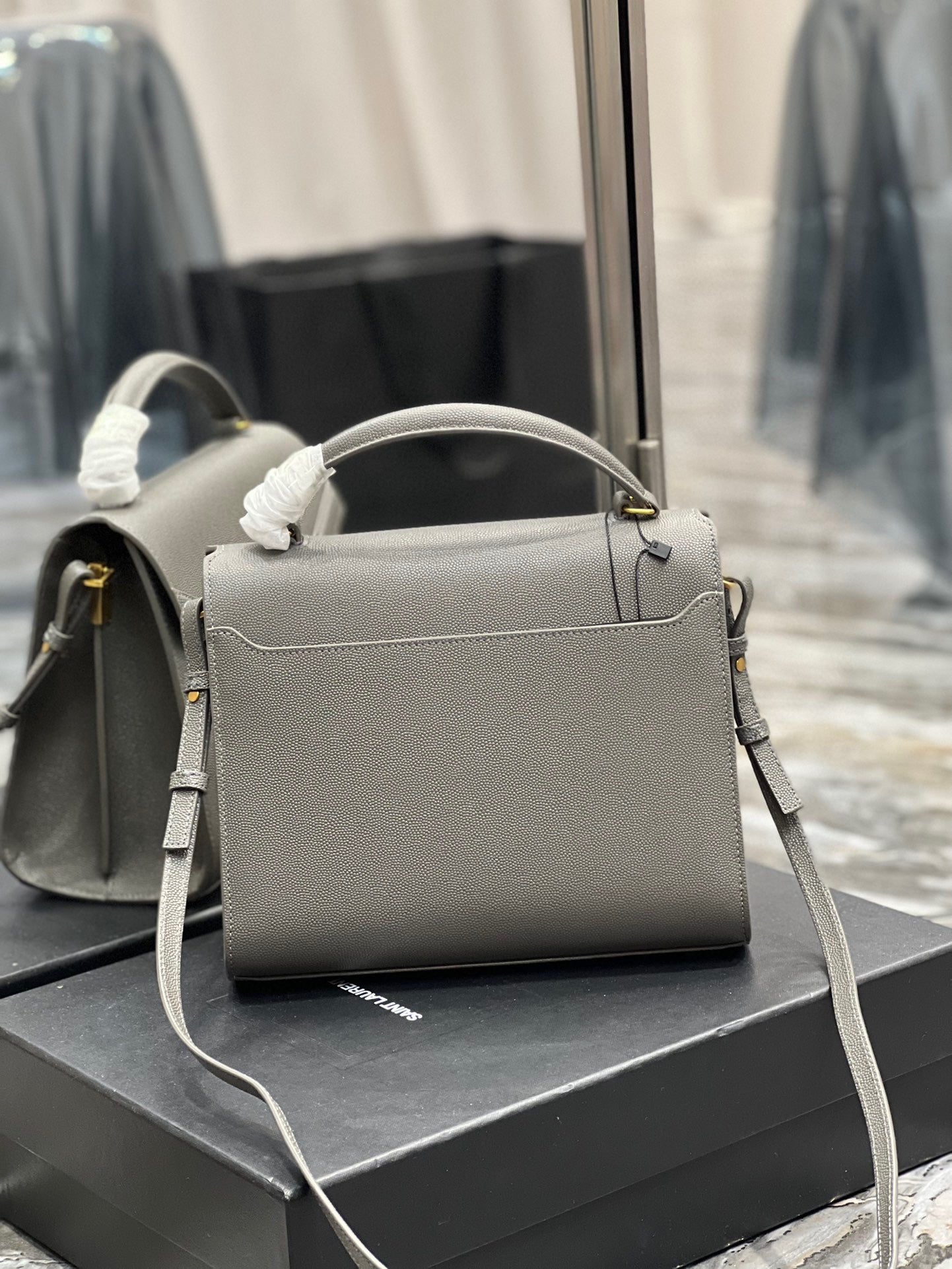 Saint Laurent Large Cassandra Bag In Gray Calfskin