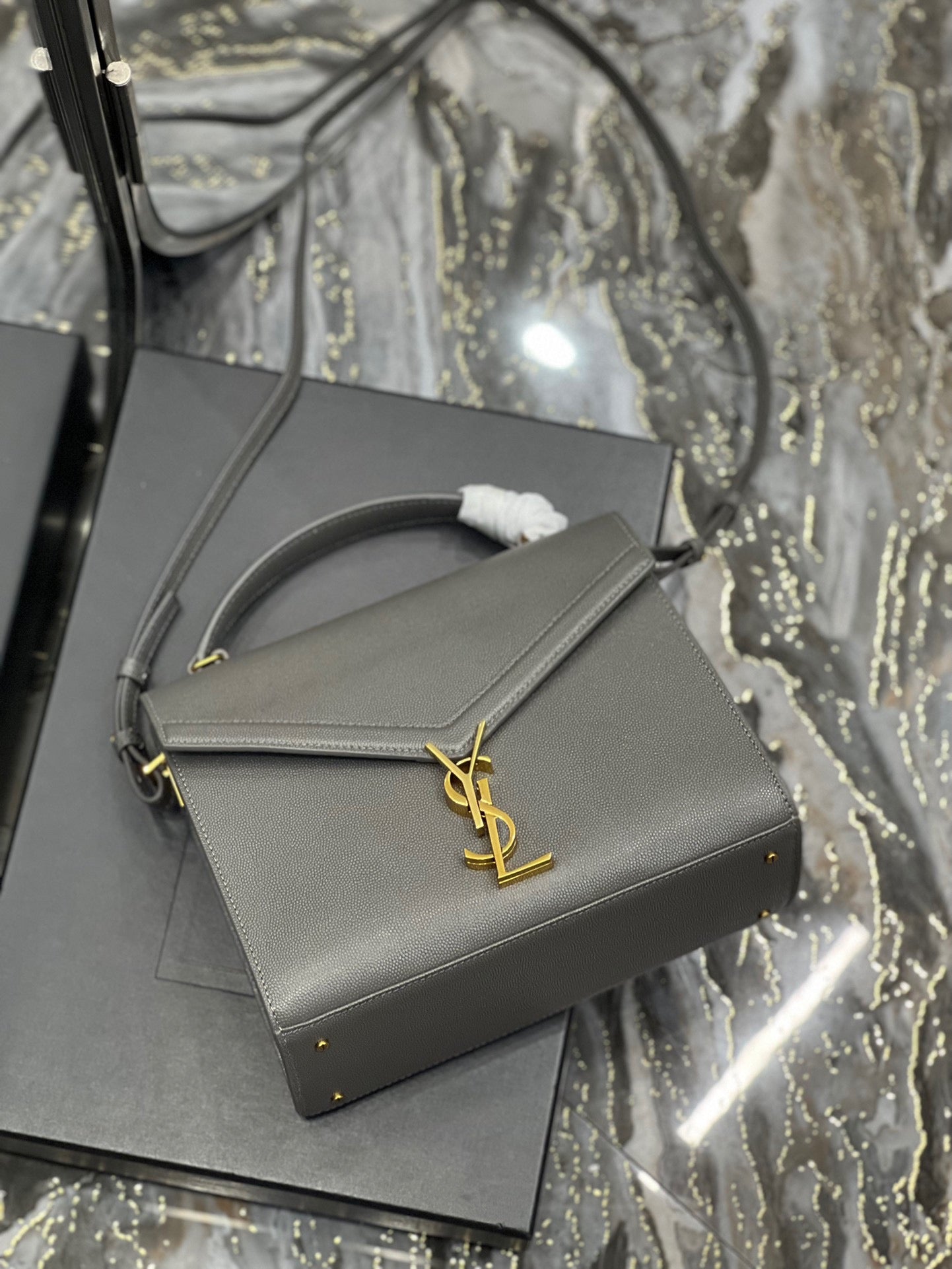 Saint Laurent Large Cassandra Bag In Gray Calfskin