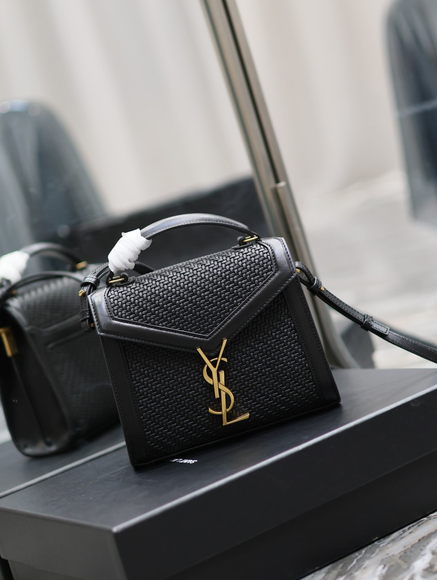 Saint Laurent Cassandra Woven Bag In Black