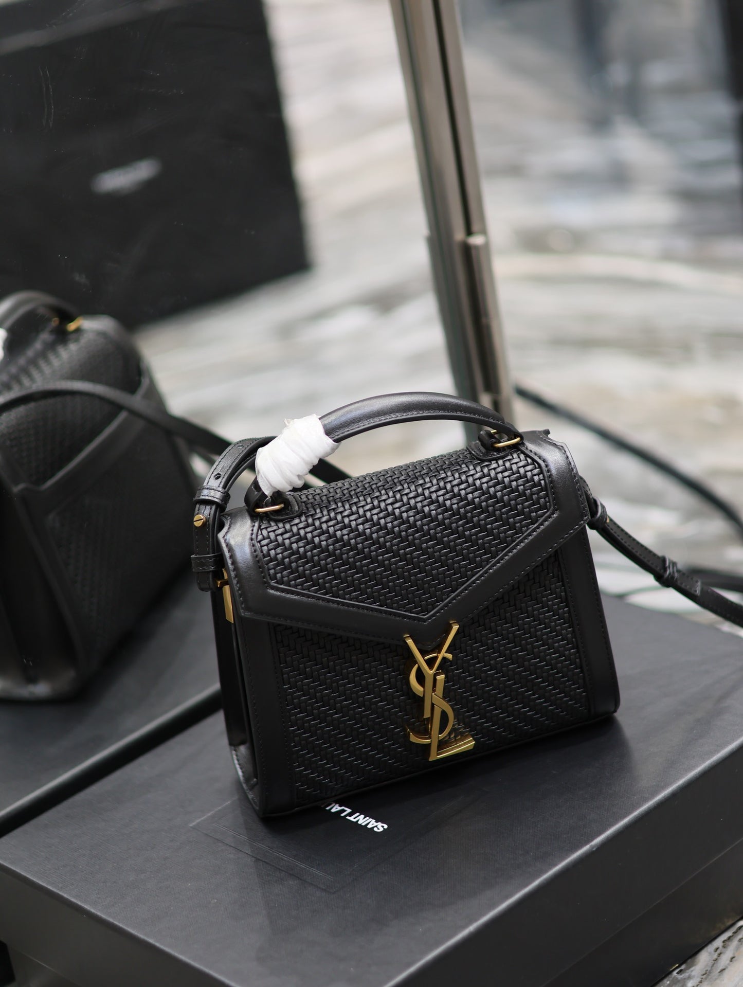 Saint Laurent Cassandra Woven Bag In Black