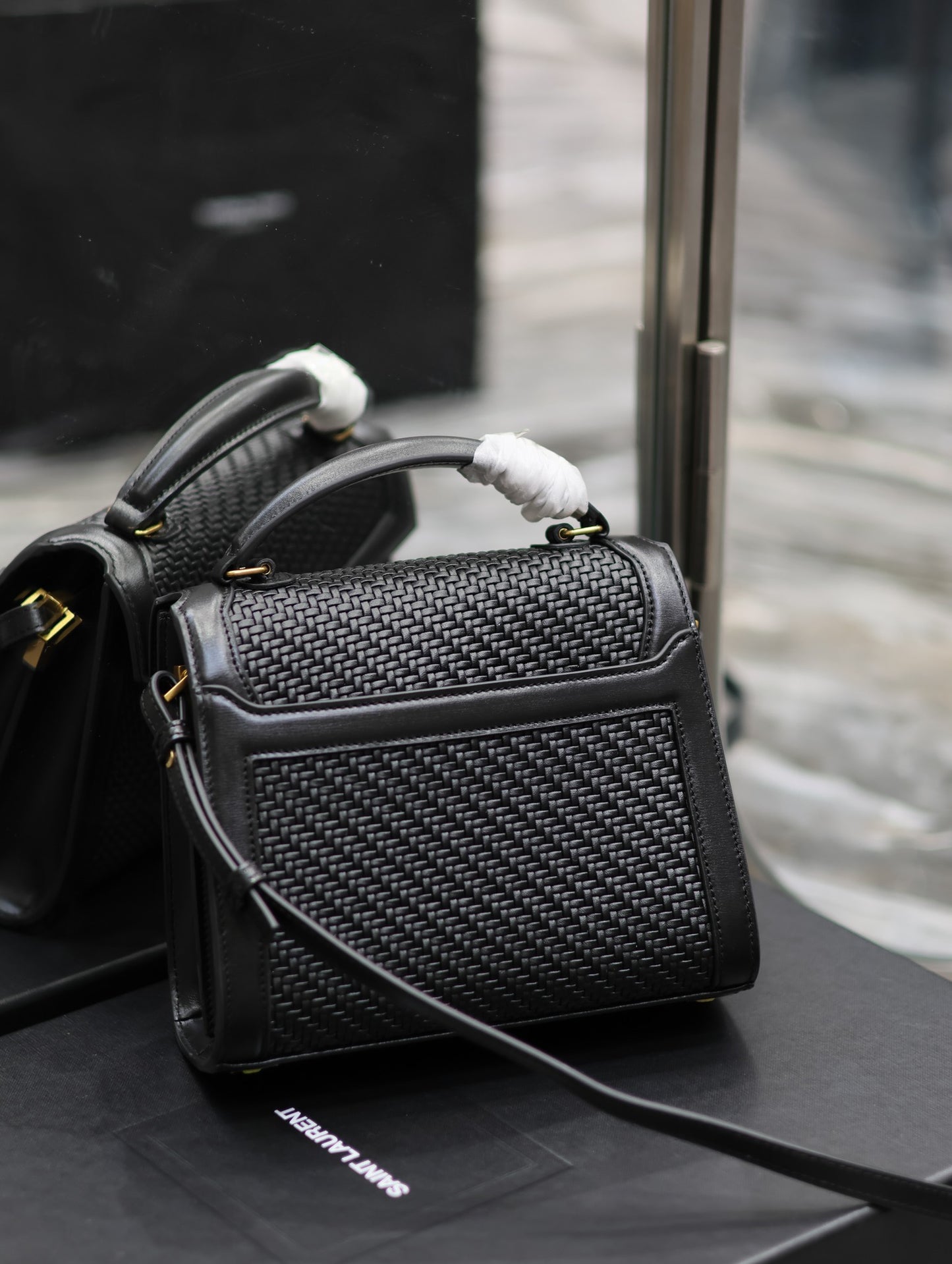 Saint Laurent Cassandra Woven Bag In Black