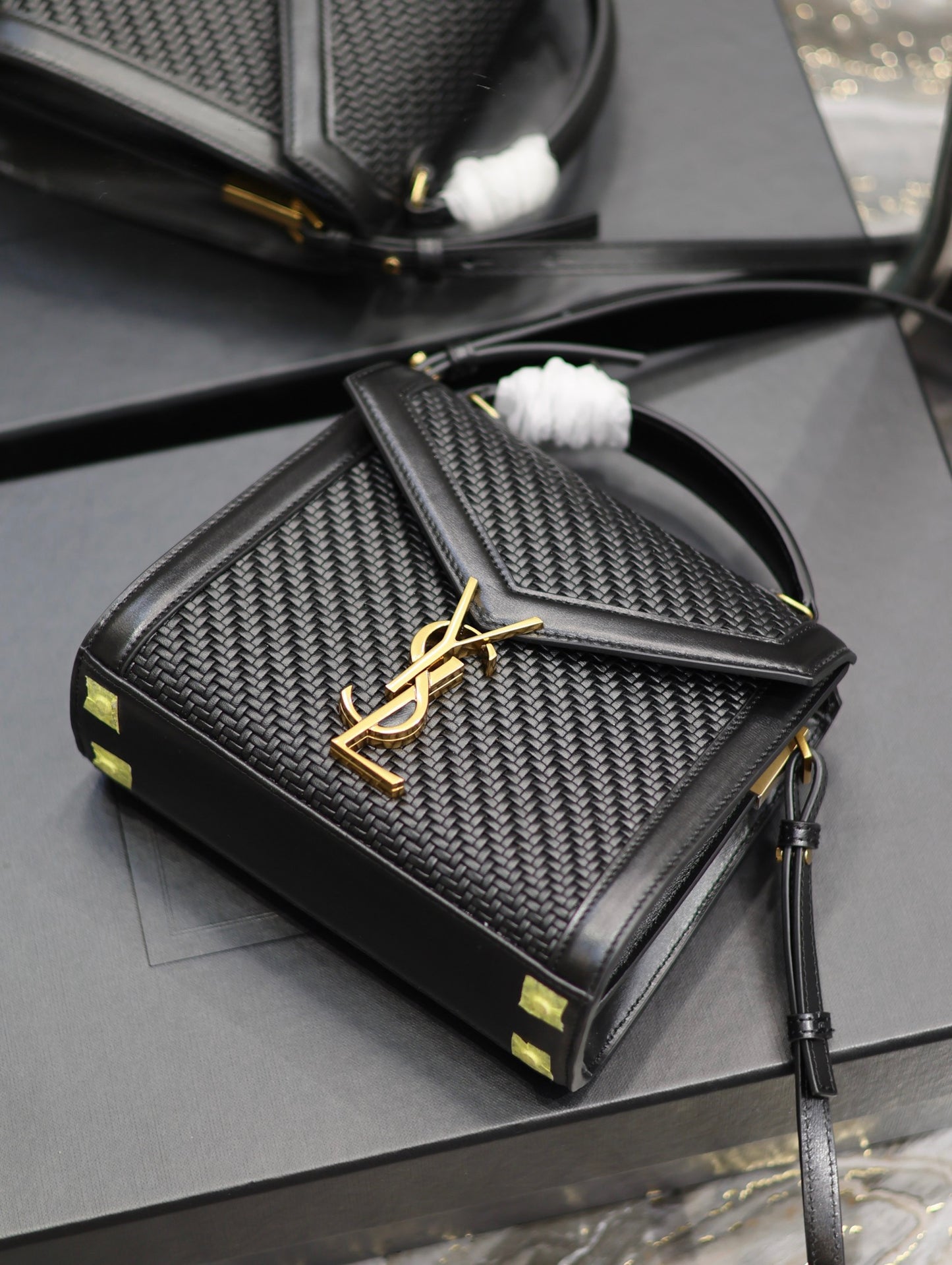 Saint Laurent Cassandra Woven Bag In Black