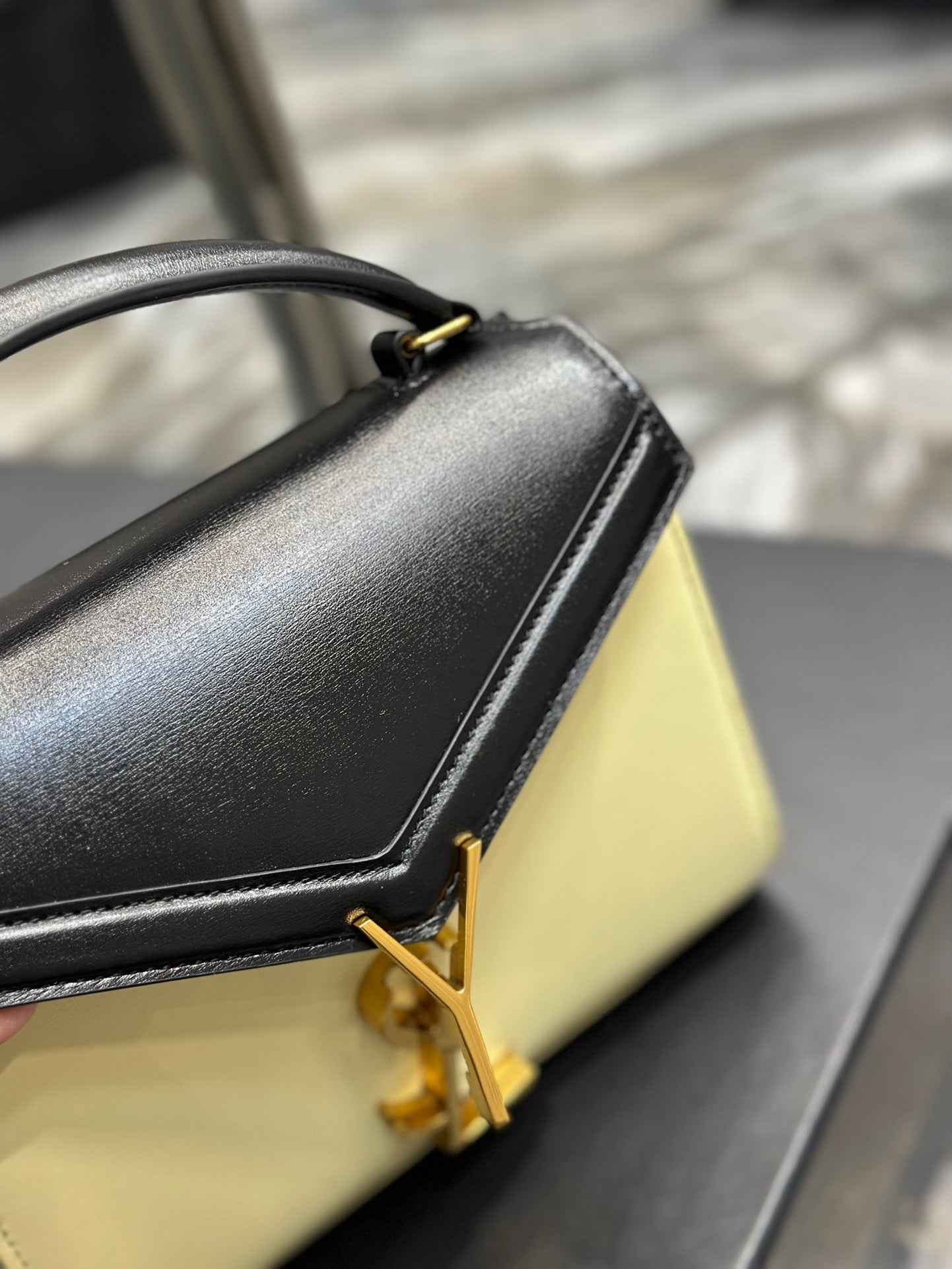 Saint Laurent Cassandra Bag In Yellow And Black Color Matching Calfskin