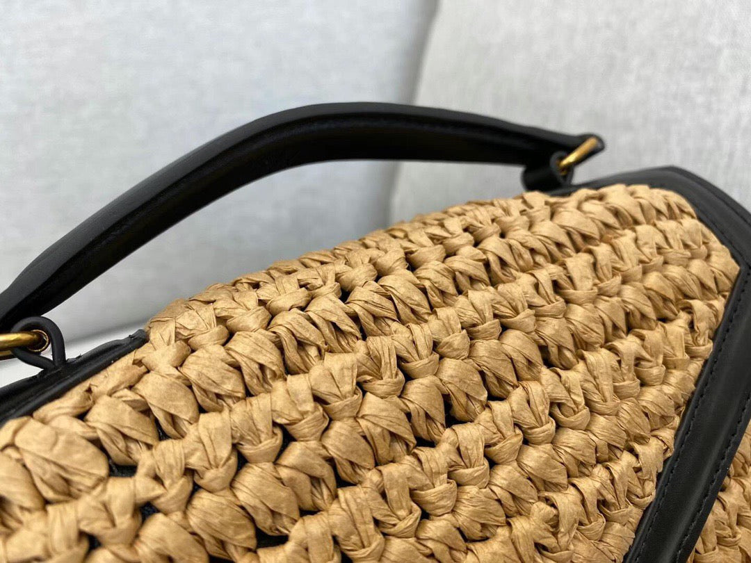 Saint Laurent Cassandra Woven Bag In Brown