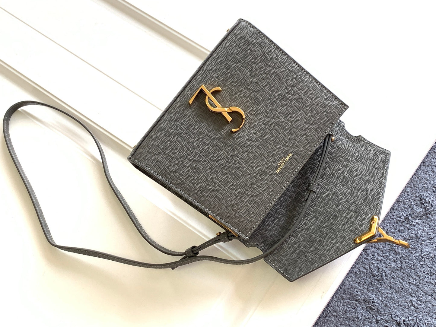 Saint Laurent Cassandra Bag In Gray Calfskin