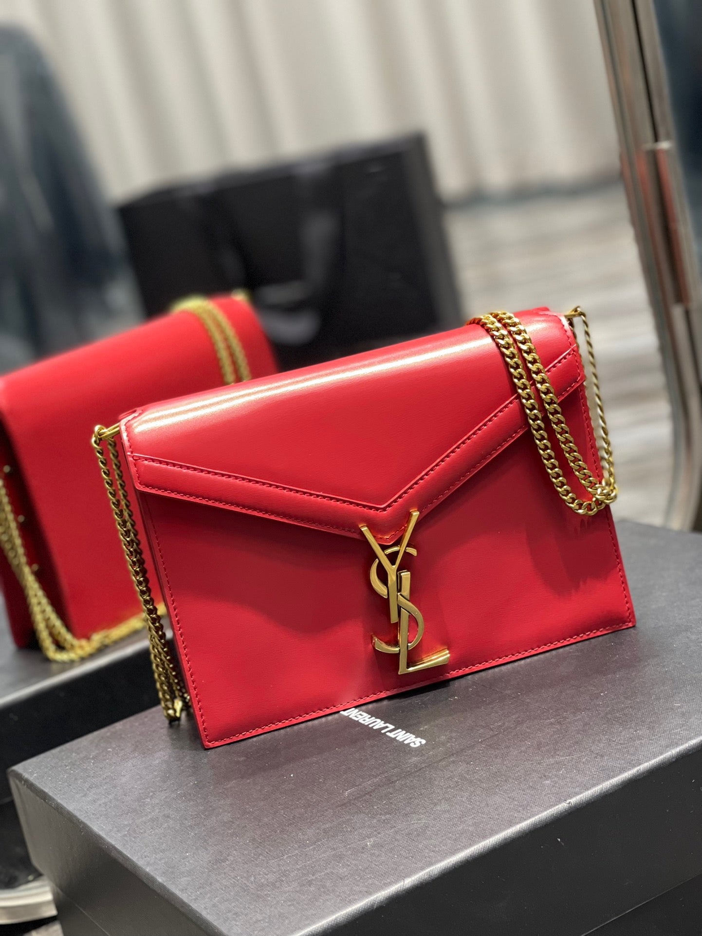 Saint Laurent Cassandra Bag In Red Calfskin