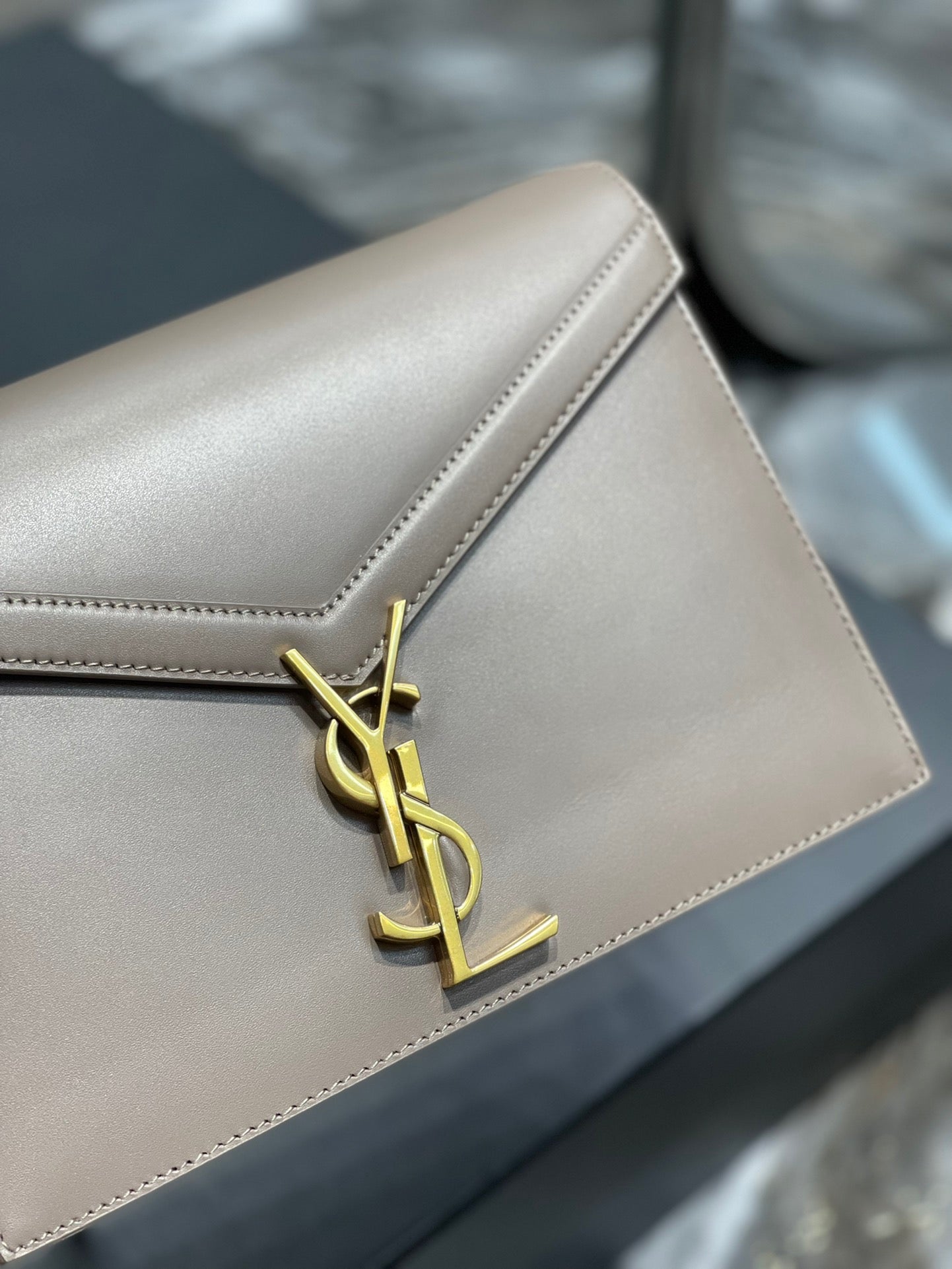 Saint Laurent Cassandra Bag In Etoupe Calfskin