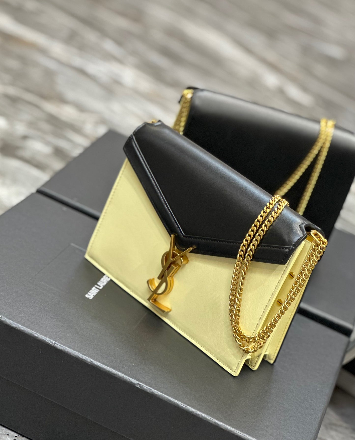 Saint Laurent Cassandra Bag In Yellow and Black Color Matching