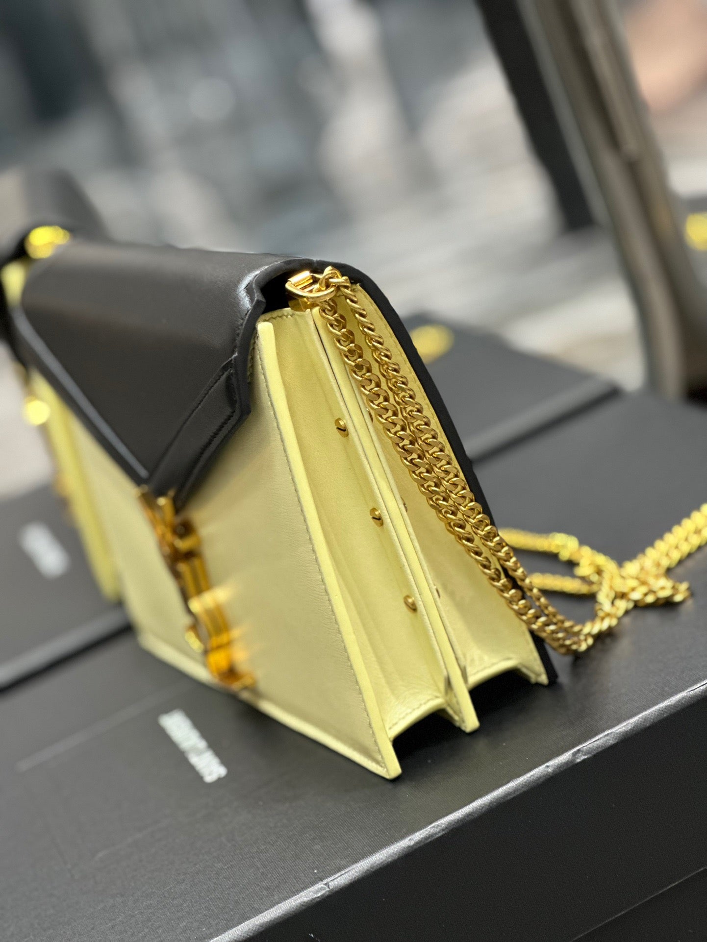 Saint Laurent Cassandra Bag In Yellow and Black Color Matching