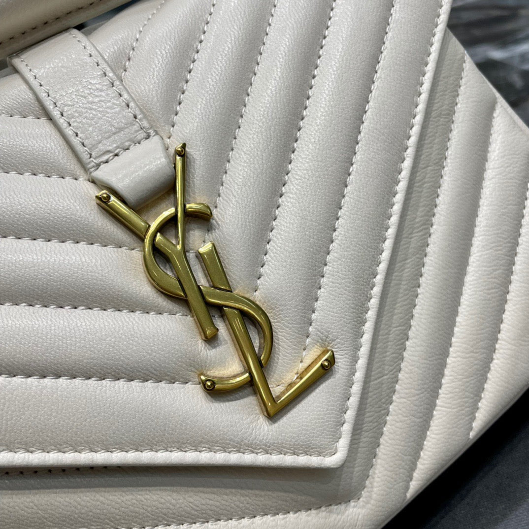 Saint Laurent College Medium Chain Bag In White Goatskin