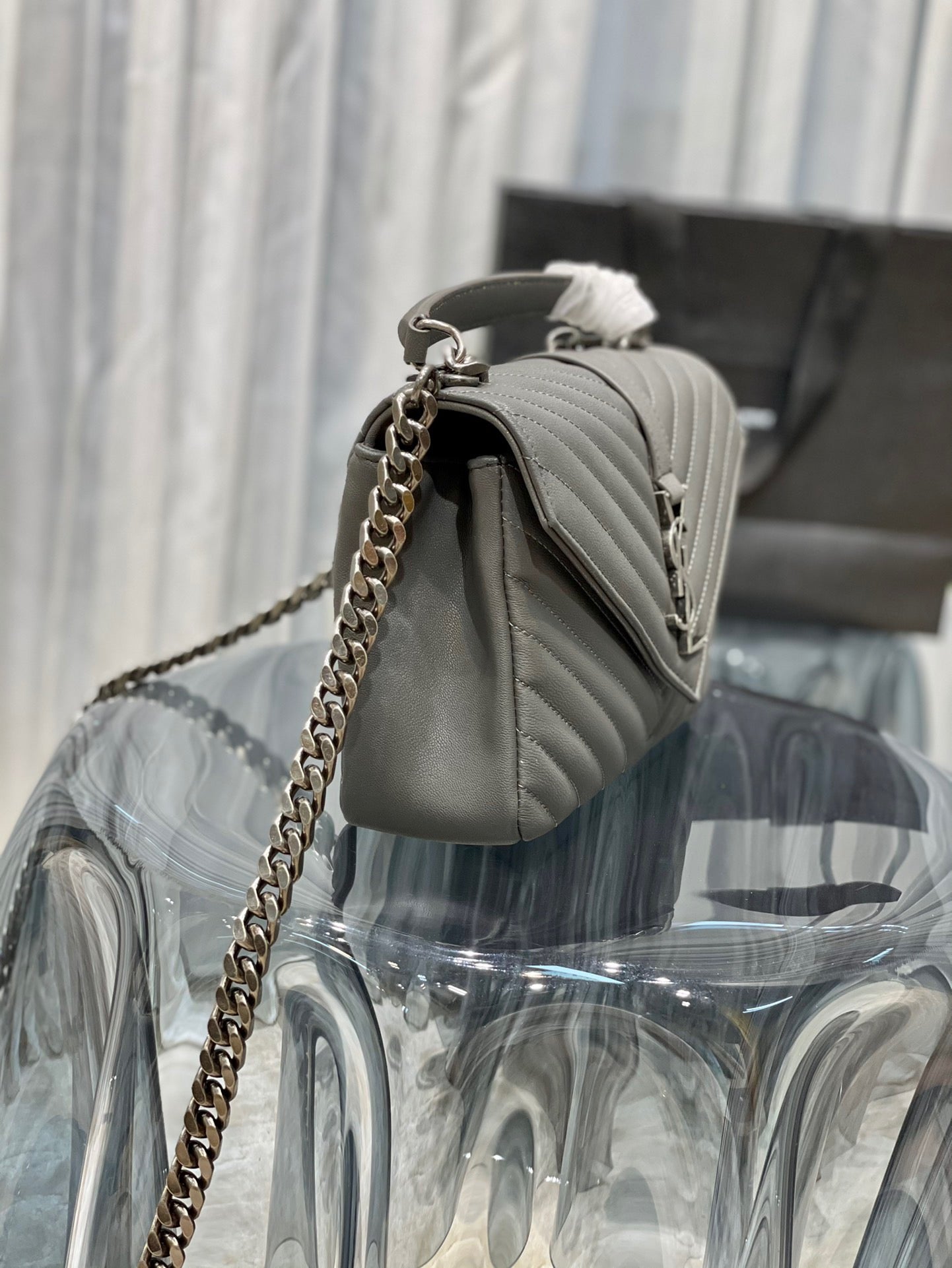 Saint Laurent College Medium Chain Bag In Gray Goatskin