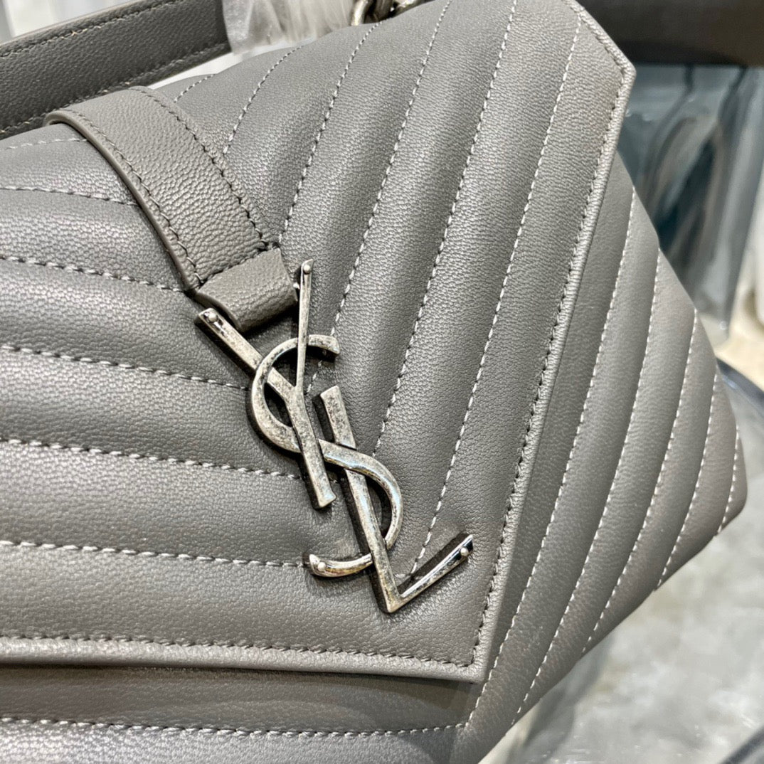 Saint Laurent College Medium Chain Bag In Gray Goatskin