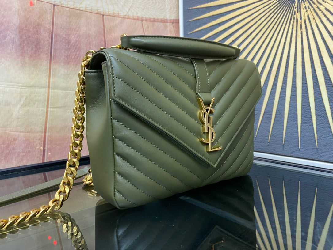 Saint Laurent College Medium Chain Bag In Green Goatskin