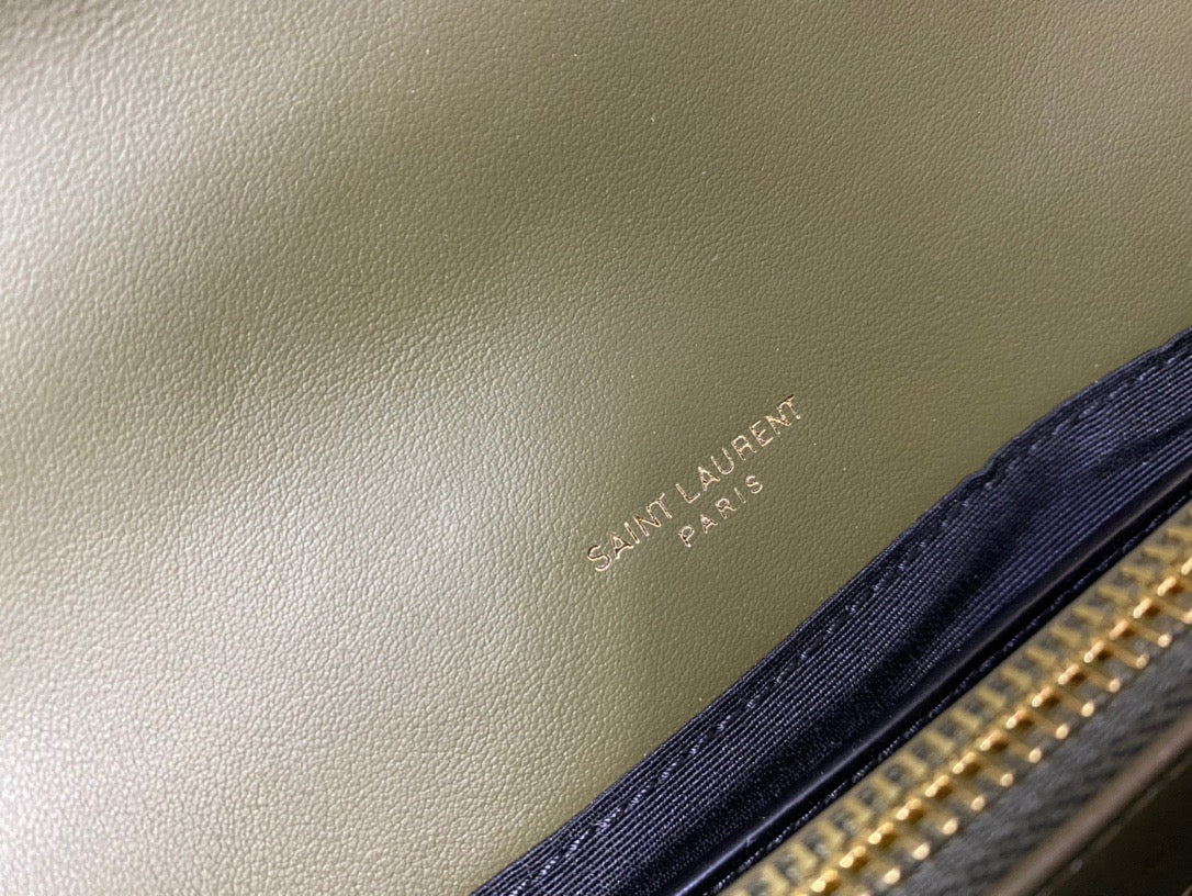 Saint Laurent College Medium Chain Bag In Green Goatskin