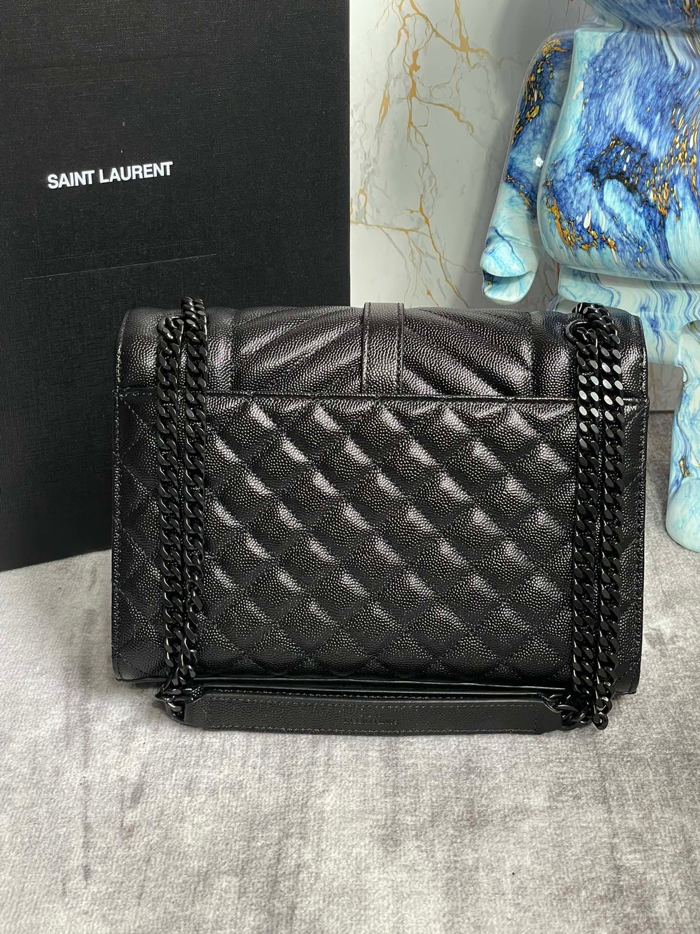 Saint Laurent Envelope Medium Quilted Apricot Grained Leather With Black Hardware