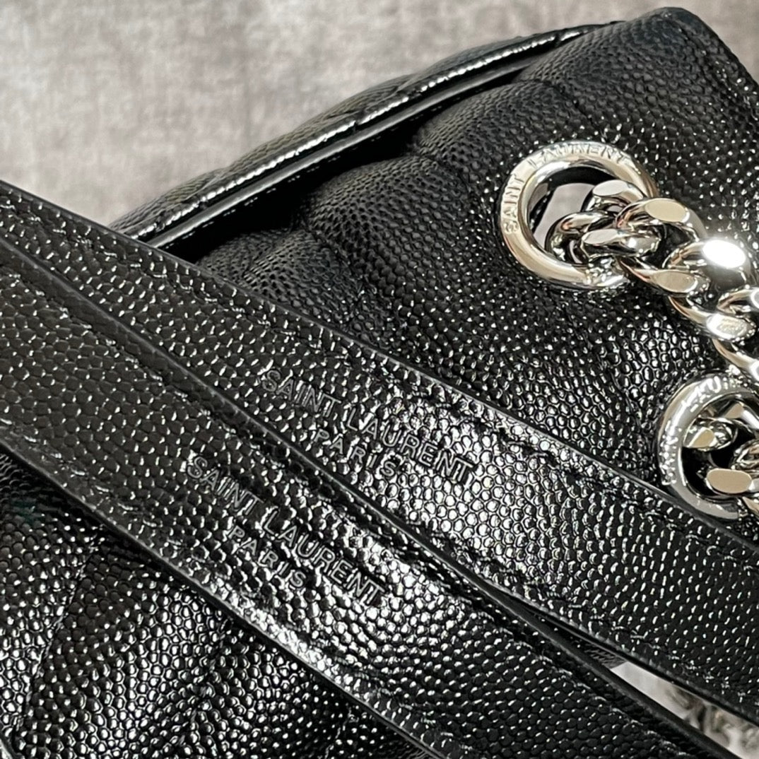 Saint Laurent Envelope Medium Quilted Black Grained Leather With Silver Hardware