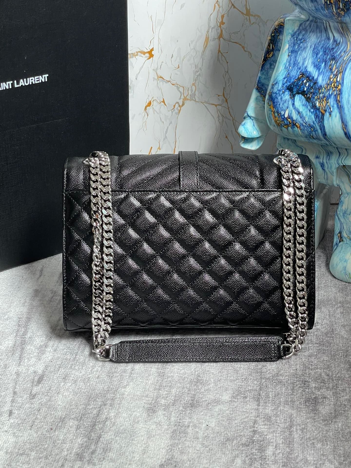 Saint Laurent Envelope Medium Quilted Black Grained Leather With Silver Hardware