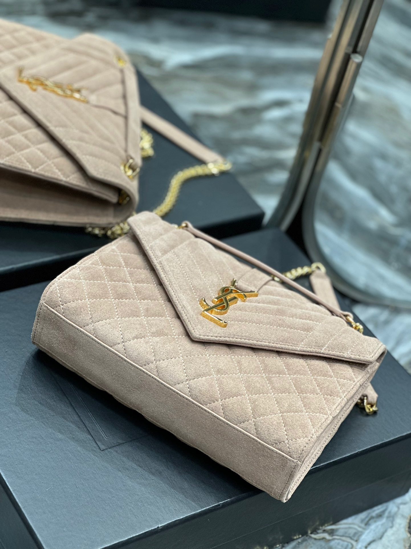 Saint Laurent Envelope Medium Quilted Pink Frosted Bag