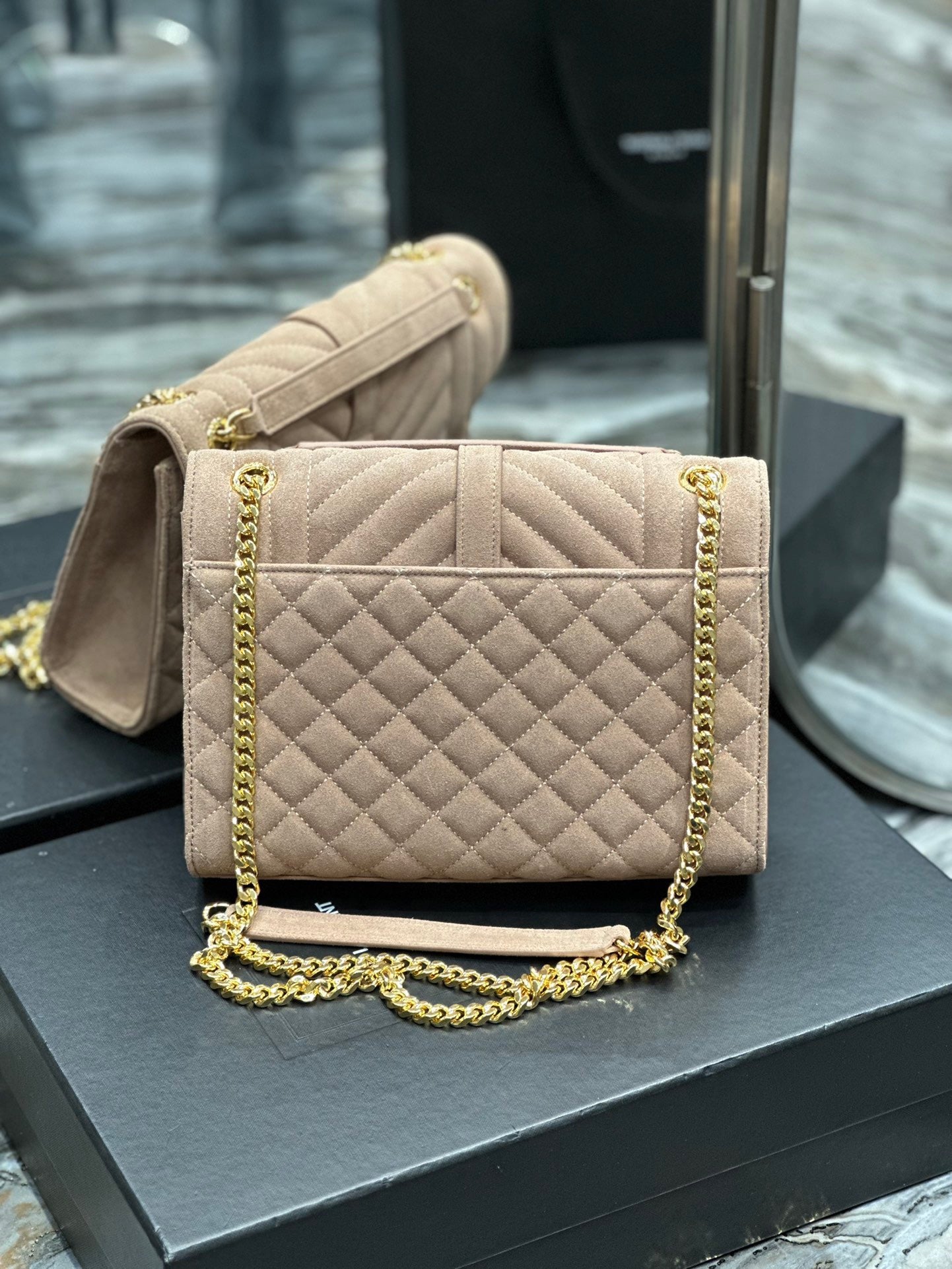 Saint Laurent Envelope Medium Quilted Pink Frosted Bag