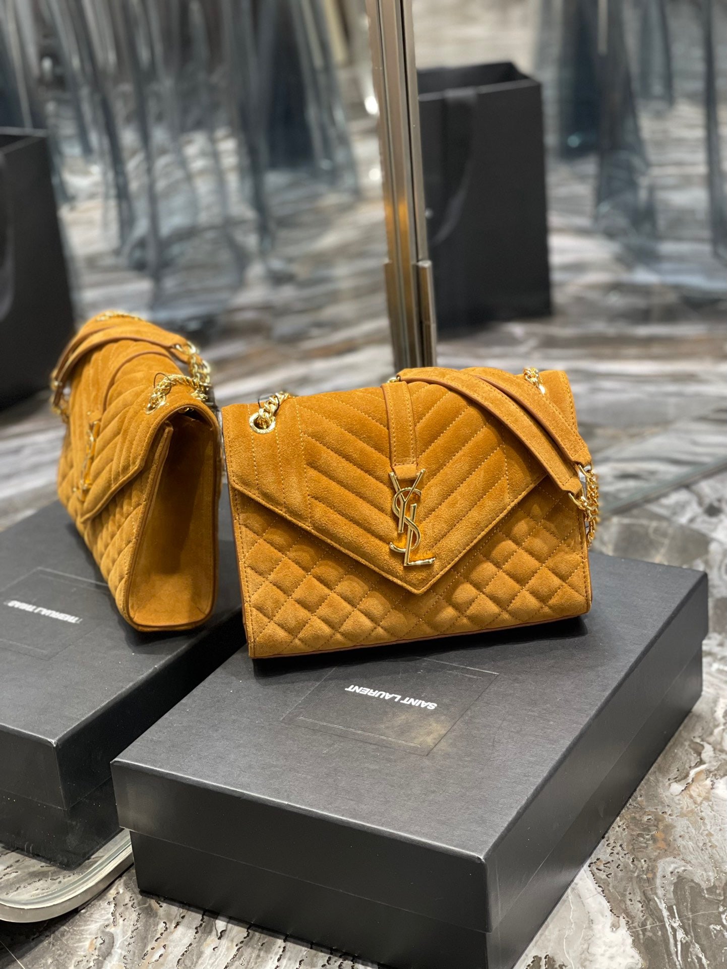 Saint Laurent Envelope Medium Quilted Yellow Frosted Bag