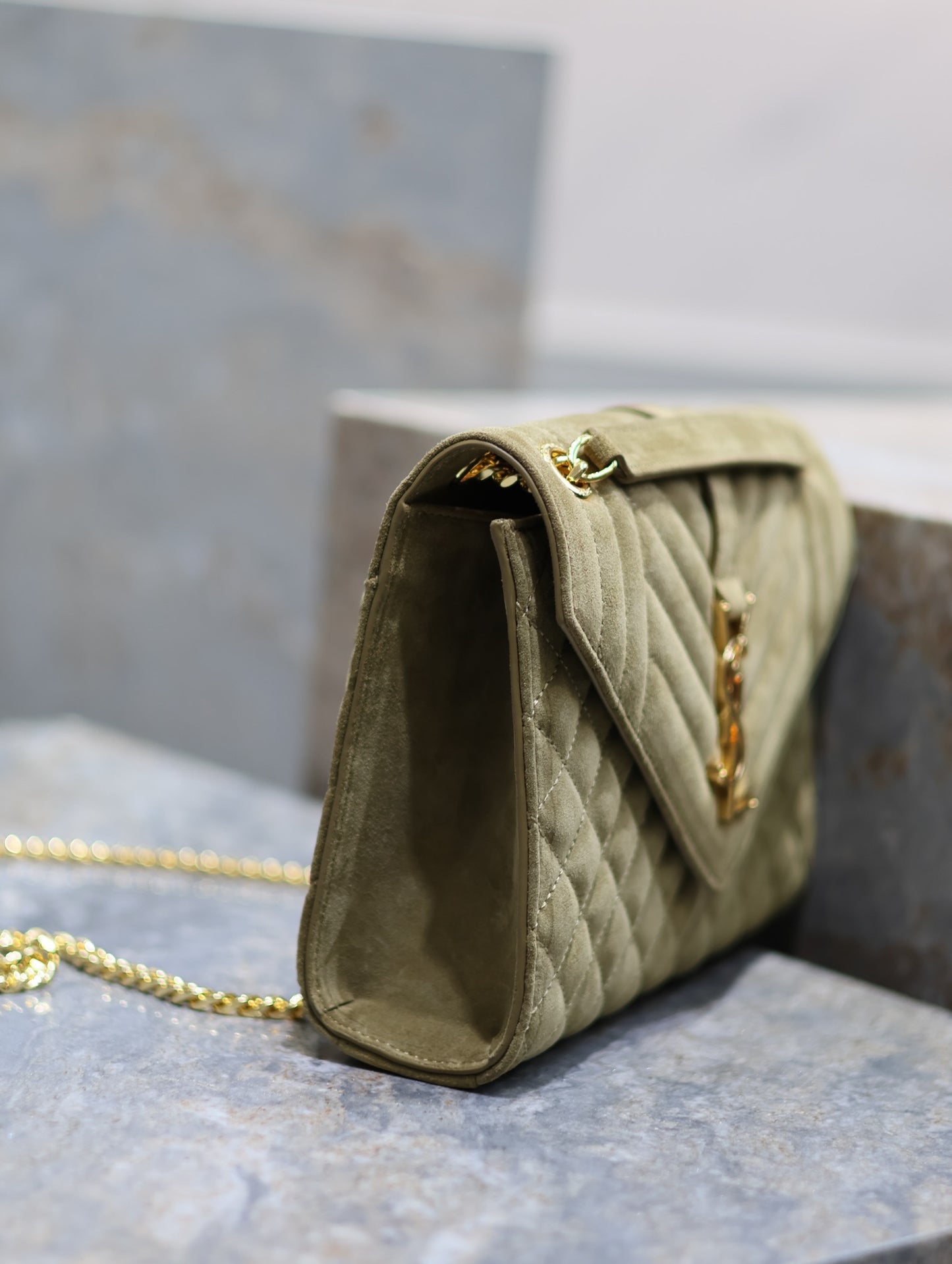 Saint Laurent Envelope Medium Quilted Green Frosted Bag