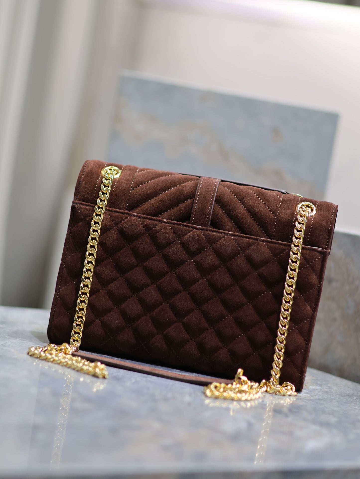 Saint Laurent Envelope Medium Quilted Burgundy Frosted Bag