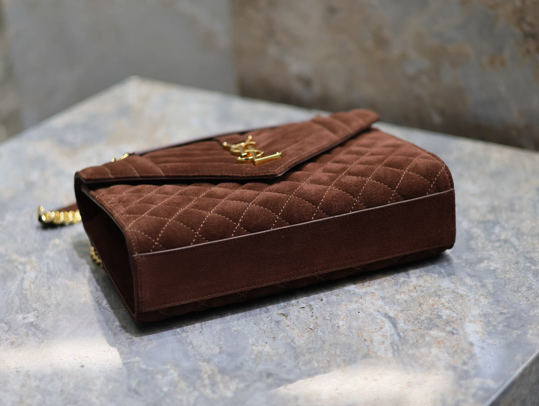 Saint Laurent Envelope Medium Quilted Burgundy Frosted Bag