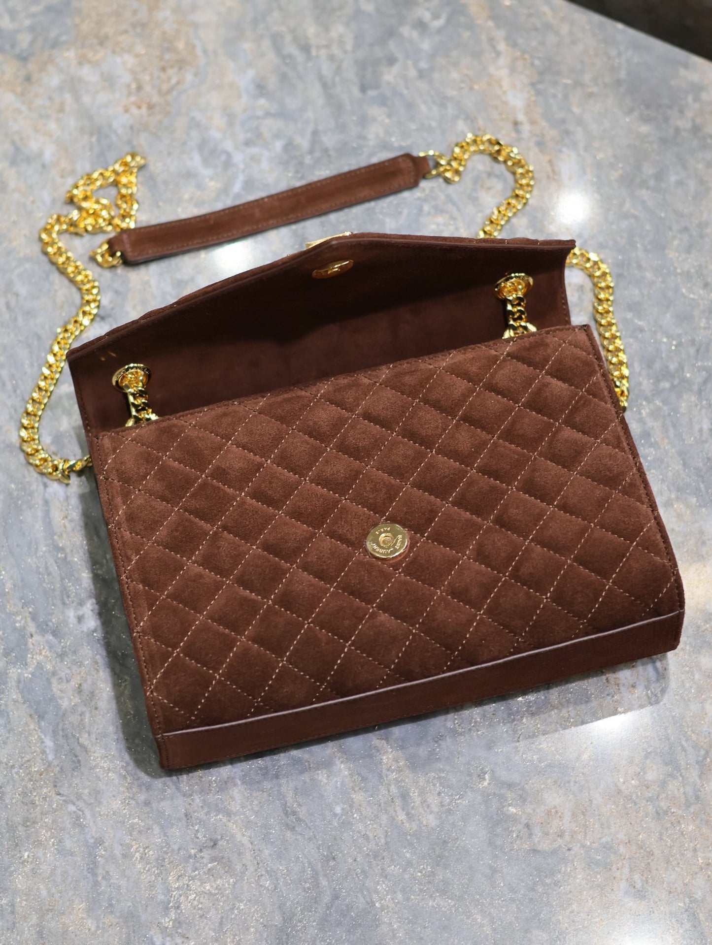 Saint Laurent Envelope Medium Quilted Burgundy Frosted Bag