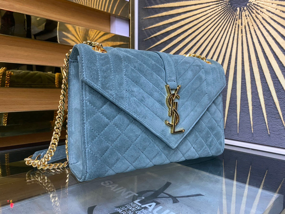 Saint Laurent Envelope Medium Quilted Blue Frosted Bag