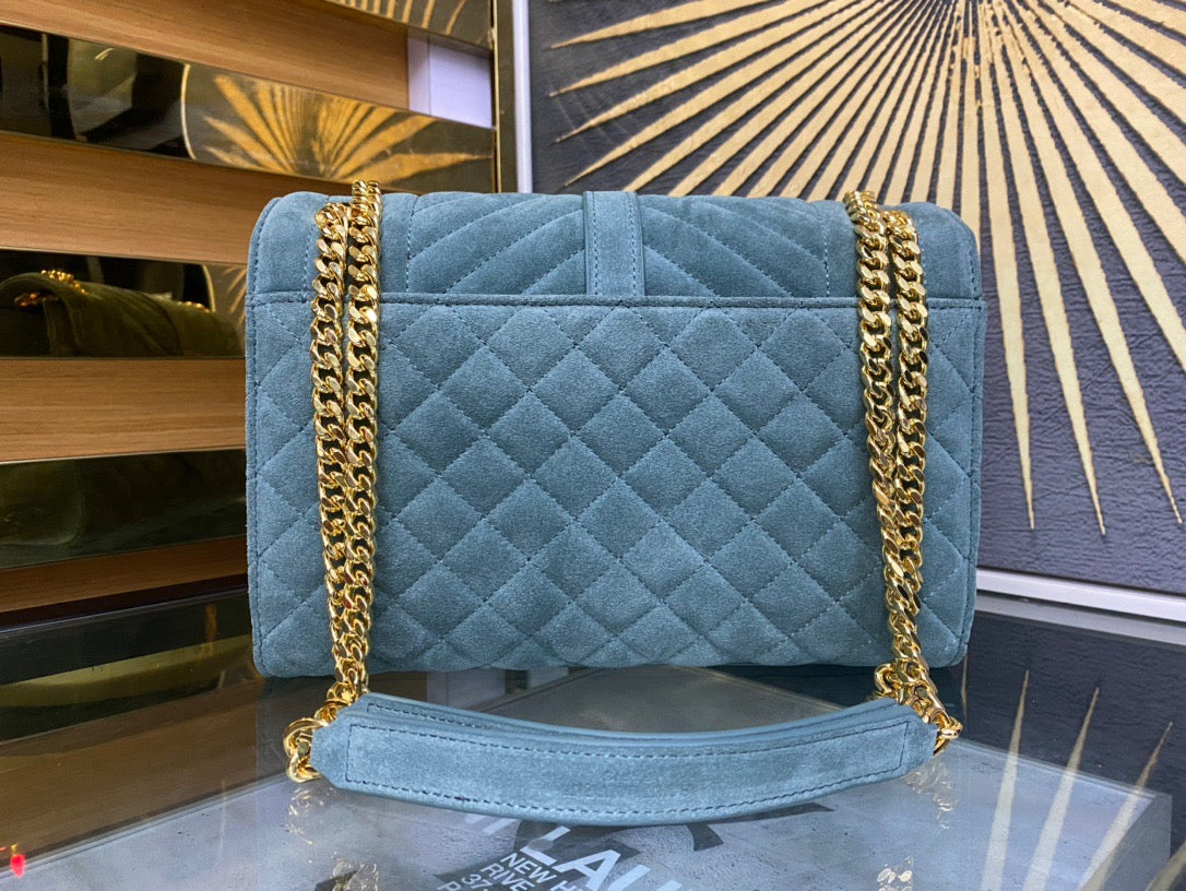 Saint Laurent Envelope Medium Quilted Blue Frosted Bag