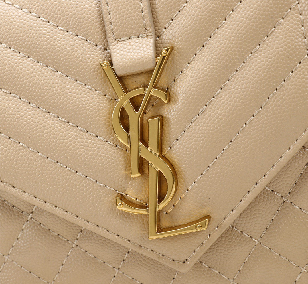 Saint Laurent Envelope Small Quilted Apricot Grained Leather Bag