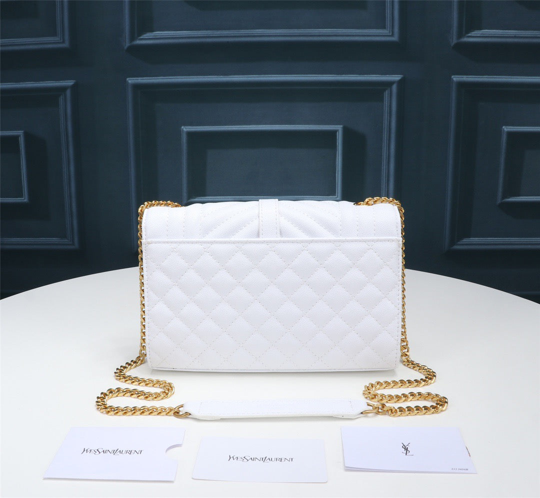 Saint Laurent Envelope Small Quilted White Grained Leather Bag