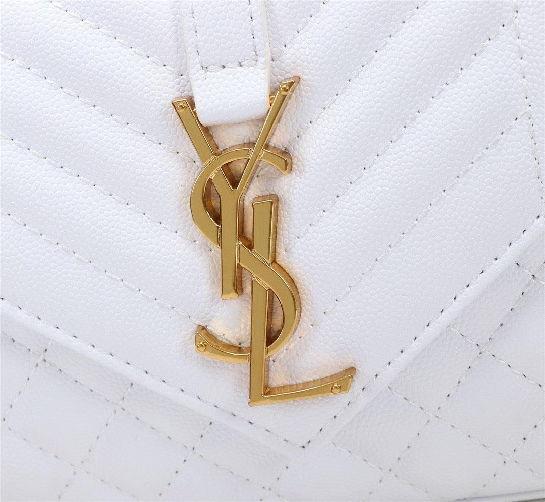 Saint Laurent Envelope Small Quilted White Grained Leather Bag