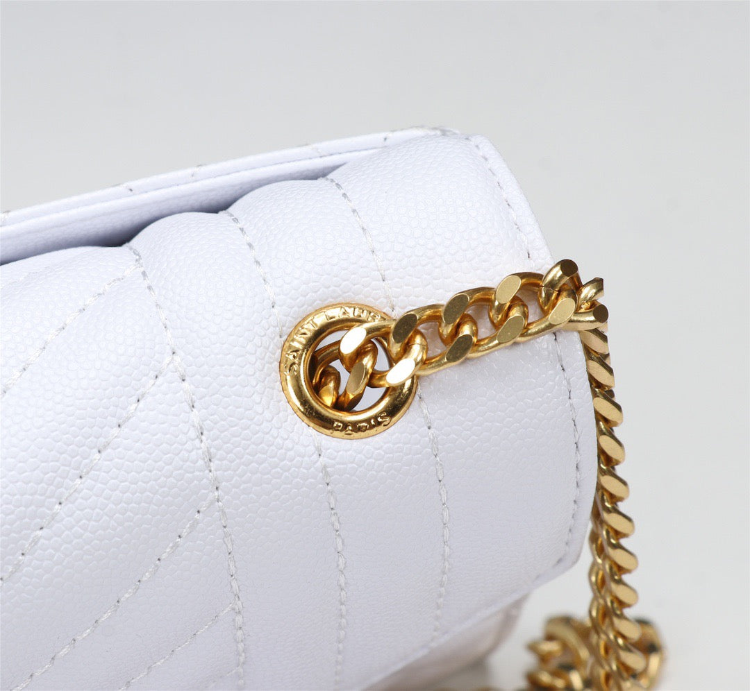 Saint Laurent Envelope Small Quilted White Grained Leather Bag