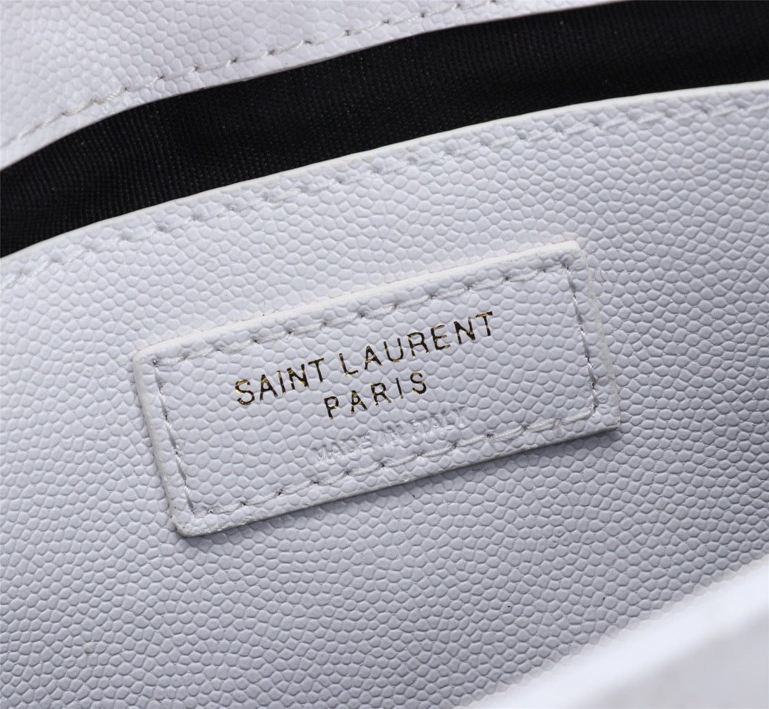 Saint Laurent Envelope Small Quilted White Grained Leather Bag