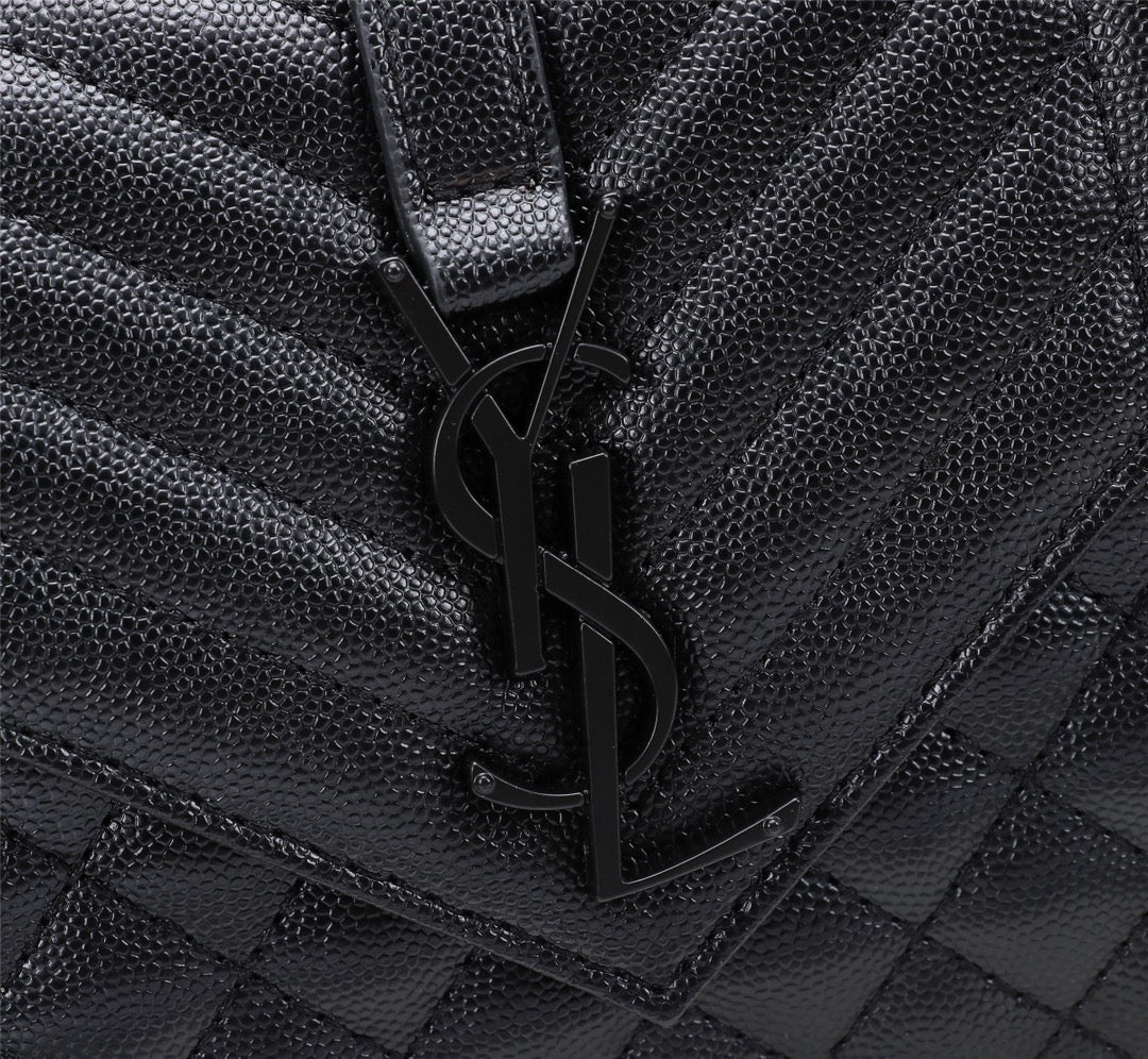 Saint Laurent Envelope Small Quilted Black Grained Leather With Black Hardware