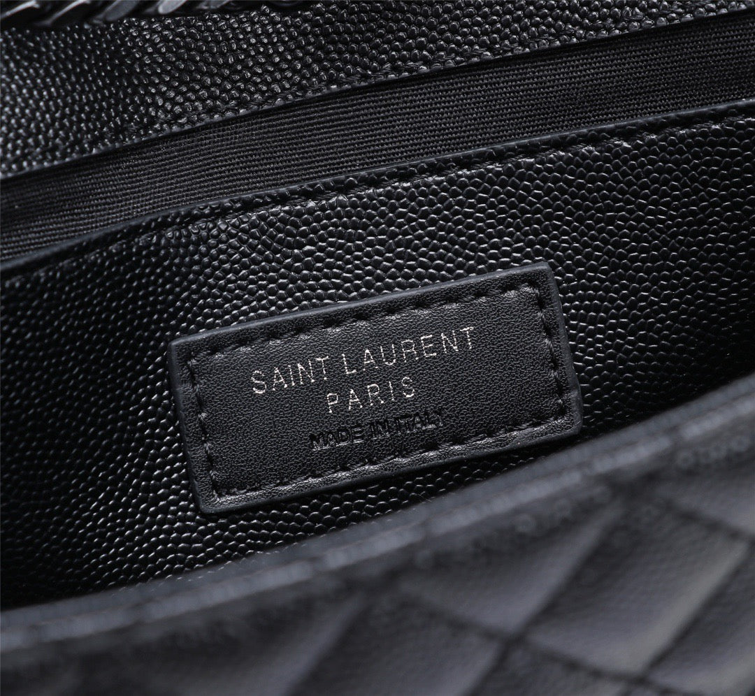 Saint Laurent Envelope Small Quilted Black Grained Leather With Black Hardware