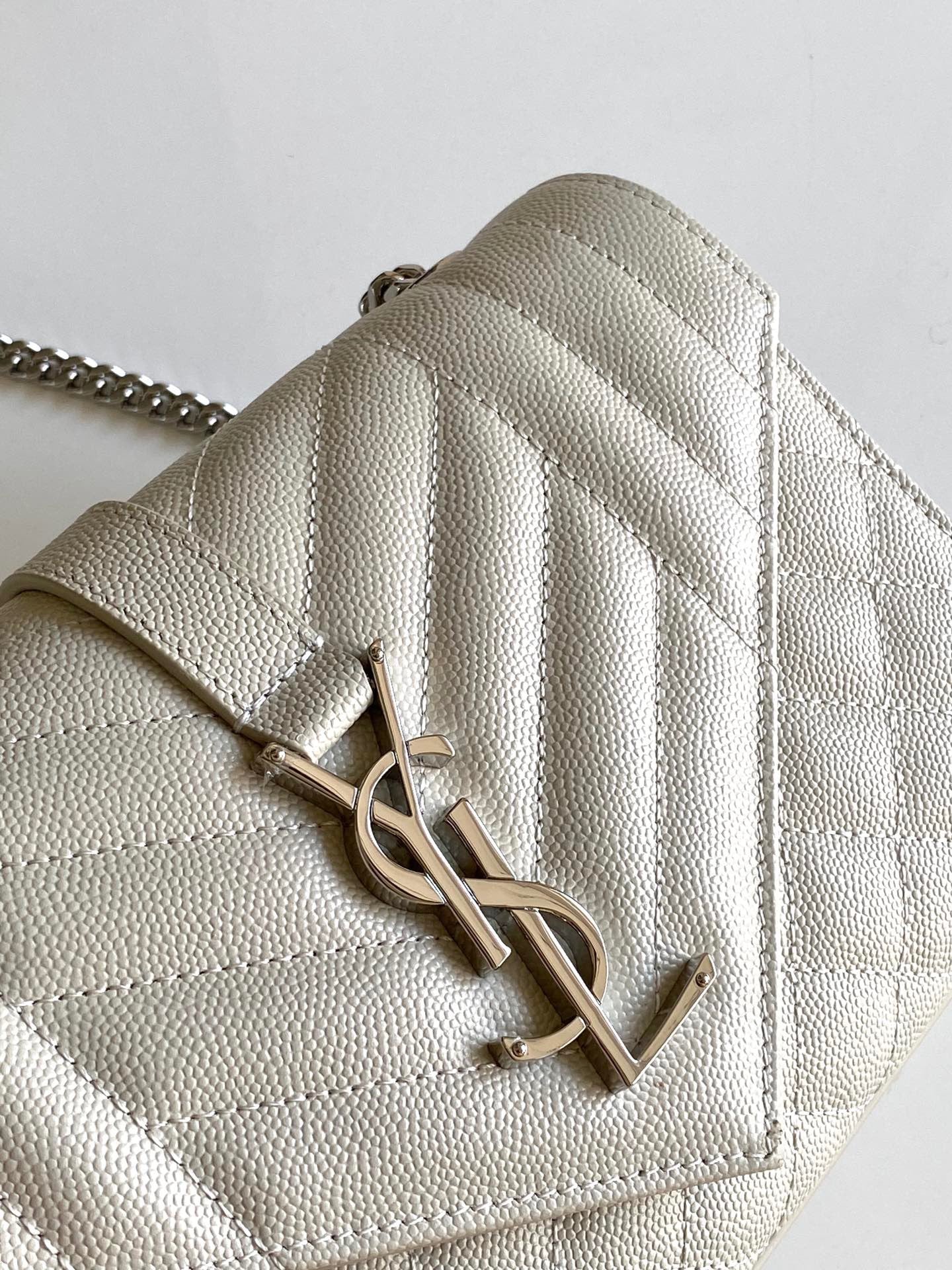 Saint Laurent Envelope Small Quilted Off-white Grained Leather Bag