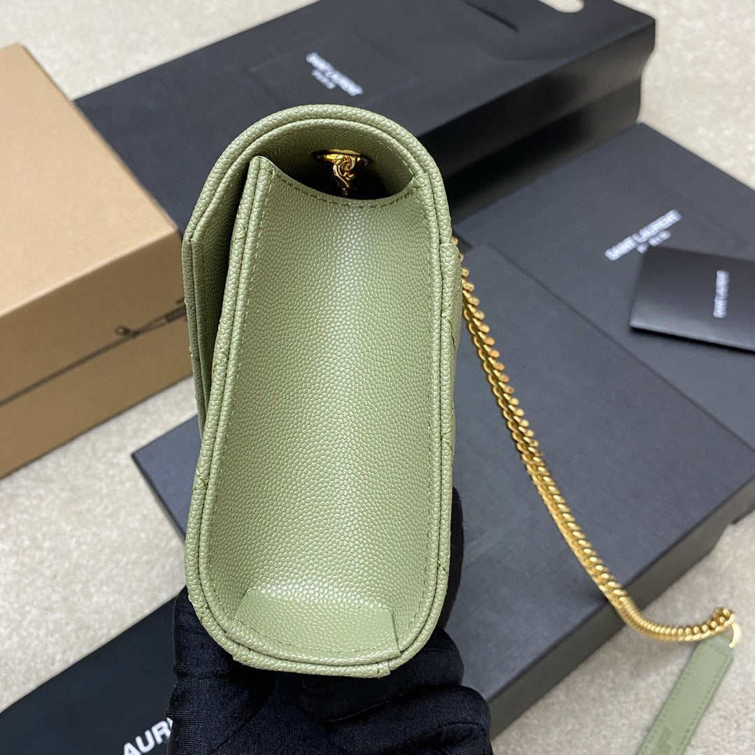 Saint Laurent Envelope Small Quilted Avocado Green Grained Leather Bag