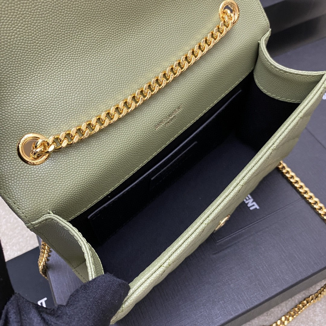 Saint Laurent Envelope Small Quilted Avocado Green Grained Leather Bag