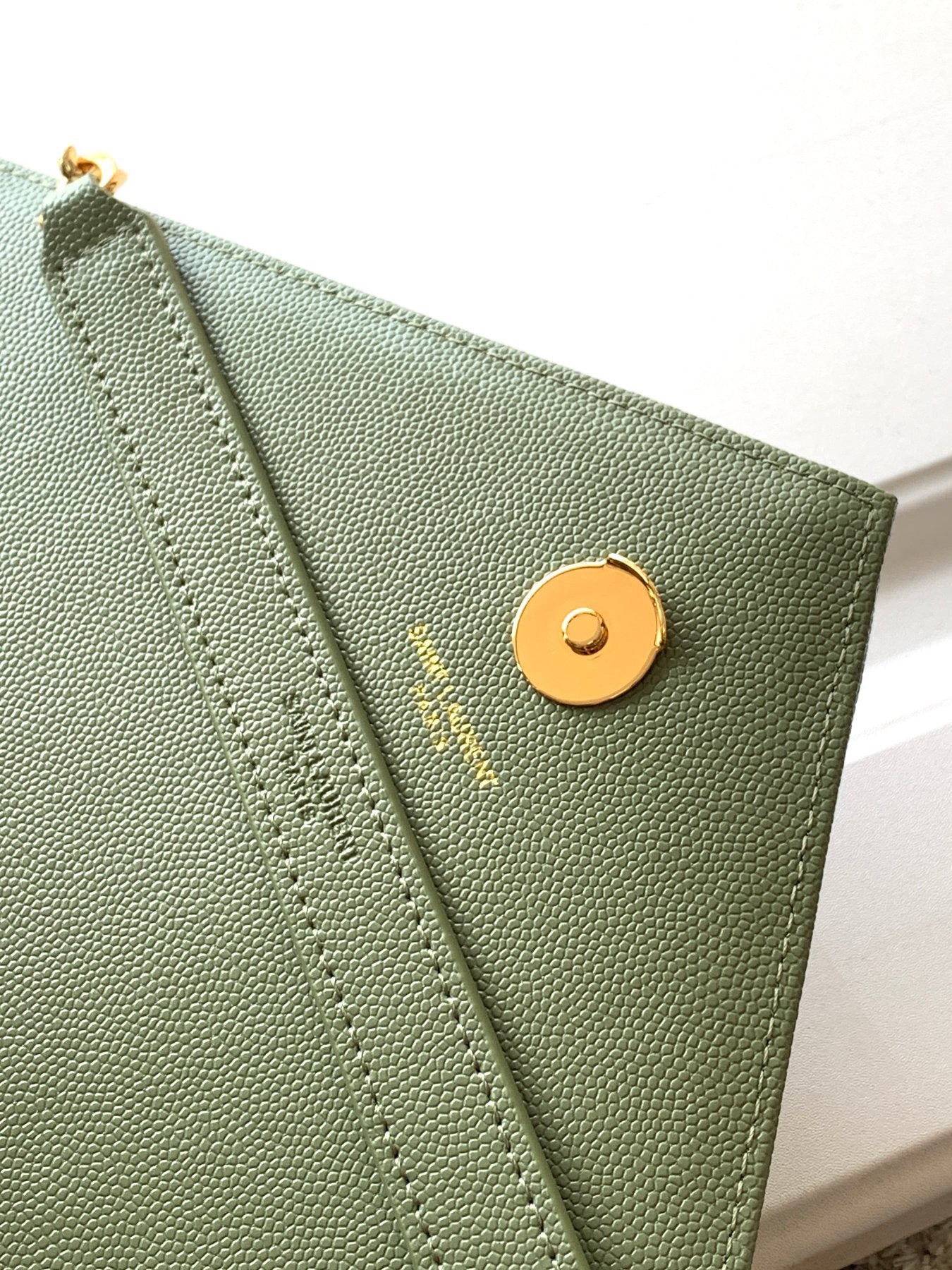 Saint Laurent Envelope Large Quilted Green Grained Leather Bag