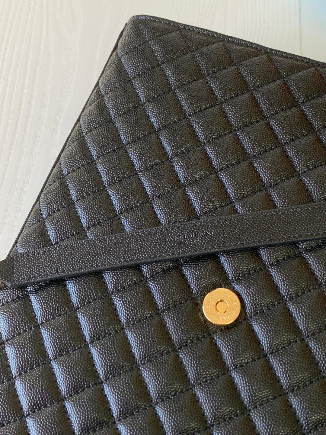 Saint Laurent Envelope Large Quilted Black Grained Leather With Gold Hardware