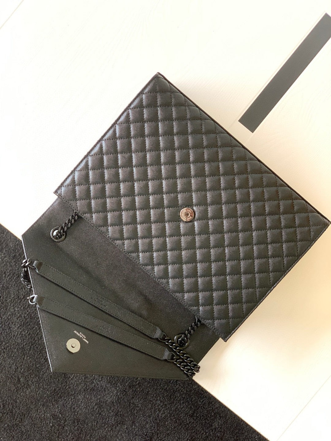 Saint Laurent Envelope Large Quilted Black Grained Leather With Black Hardware