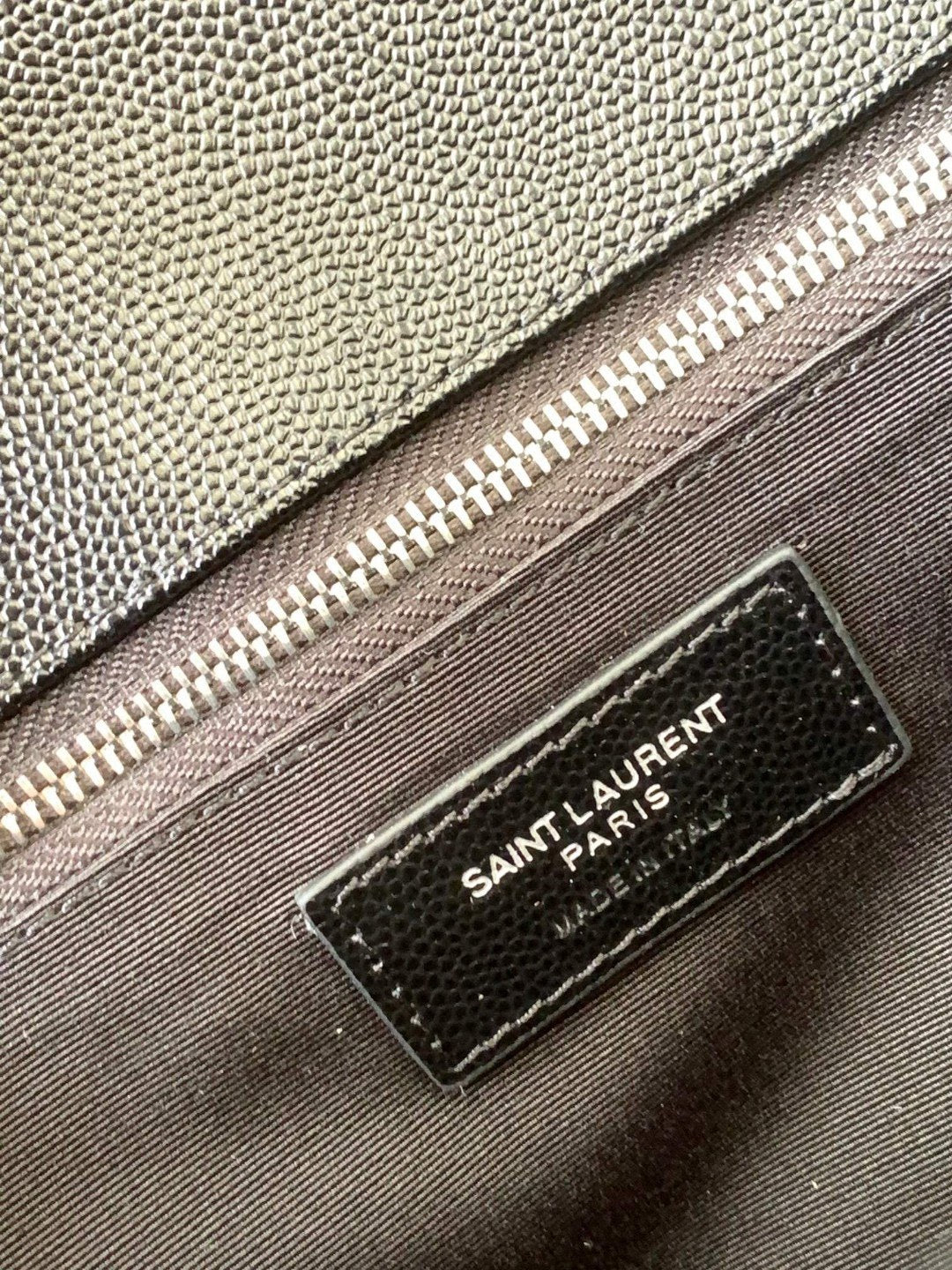 Saint Laurent Envelope Large Quilted Black Grained Leather With Silver Hardware