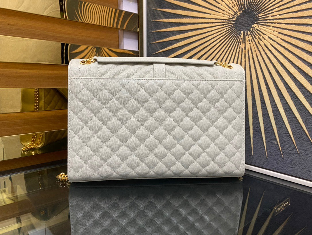 Saint Laurent Envelope Large Quilted White Grained Leather Bag