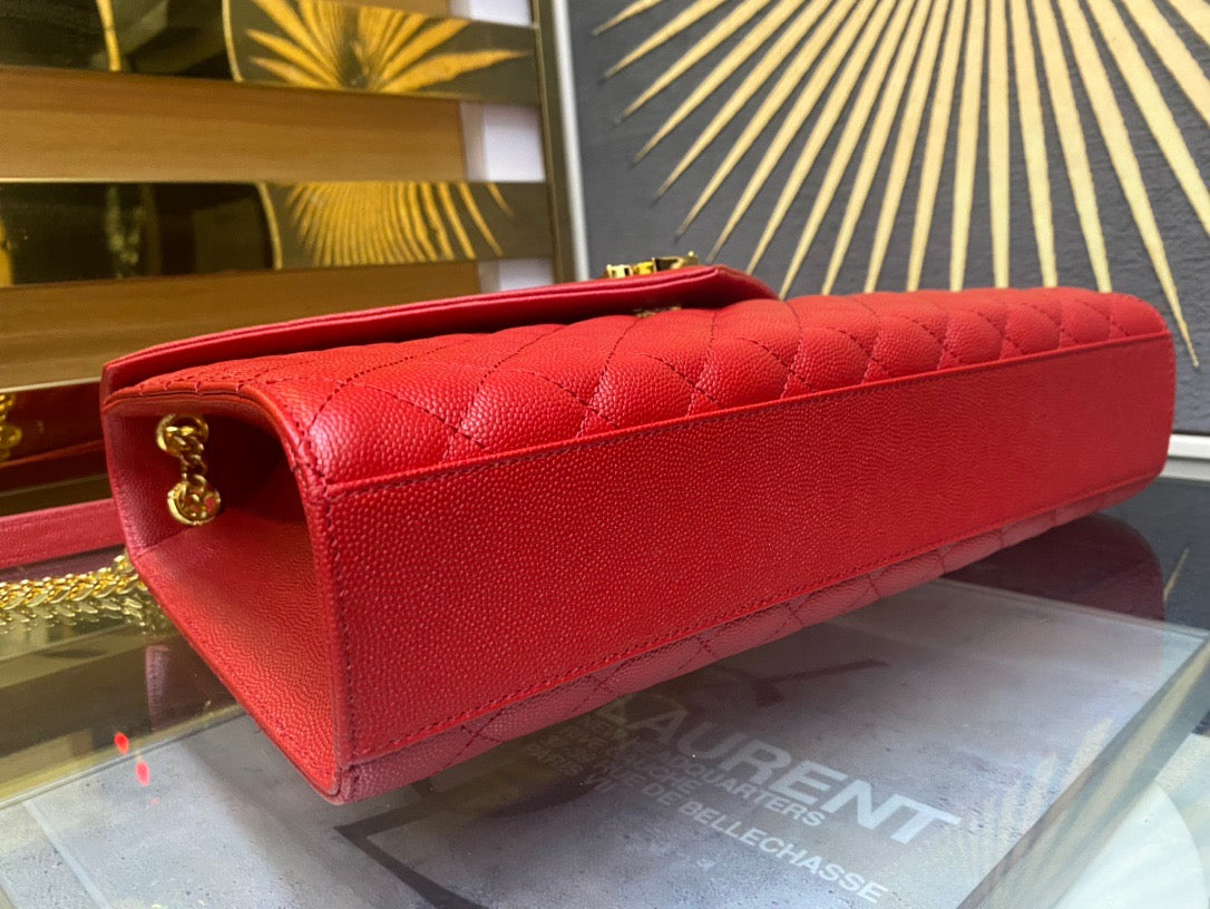 Saint Laurent Envelope Large Quilted Red Grained Leather Bag