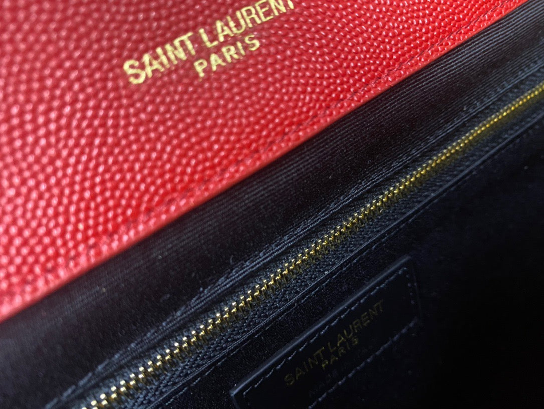 Saint Laurent Envelope Large Quilted Red Grained Leather Bag